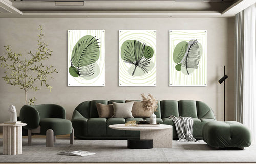 Green Leaves Pattern Set of 3 Prints Modern Wall Art Modern Artwork