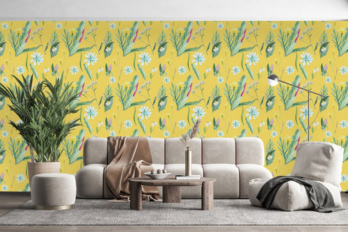 Yellow Wallpaper with Flowers