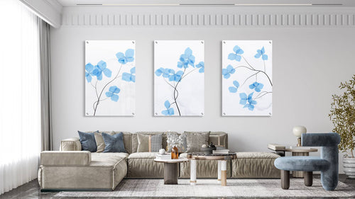 Blue Flowers Set of 3 Prints Modern Wall Art Modern Artwork