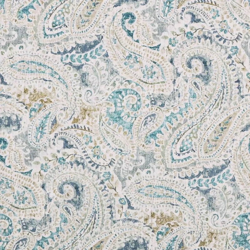 Gathered Bedskirt in Pisces Vapor Weathered Blue Paisley- Large Scale