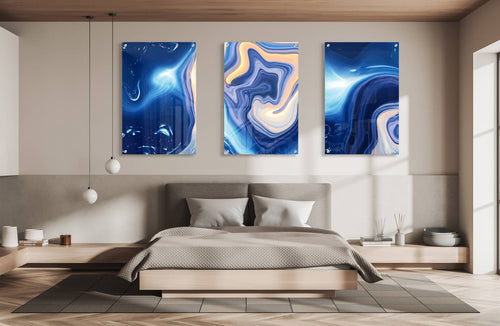 Blue Fluid Pattern Set of 3 Prints Modern Wall Art Modern Artwork