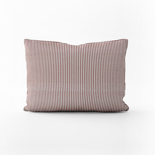 Decorative Pillows in Farmhouse Red Traditional Ticking Stripe on Beige
