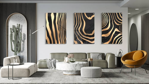 Gold Zebra Pattern Set of 3 Prints Modern Wall Art Modern Artwork