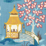 Tailored Valance in Shoji Azure Blue Oriental Toile Multicolor Chinoiserie