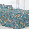 Gathered Bedskirt in Shoji Azure Blue Oriental Toile Multicolor Chinoiserie