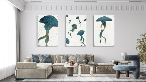 Jellyfish Pattern Set of 3 Prints Modern Wall Art Modern Artwork