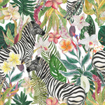Zebras on Floral Wallpaper