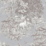 Gathered Bedskirt in Yellowstone Dove Blue Gray Country Toile- Horses, Deer, Dogs- Large Scale