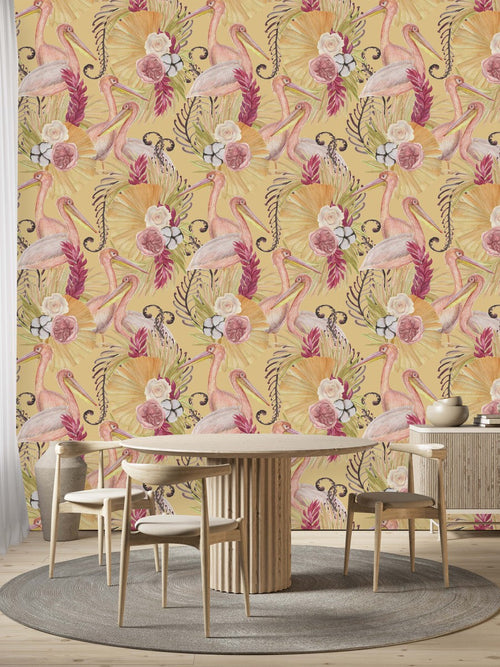 Yellow Wallpaper with Birds