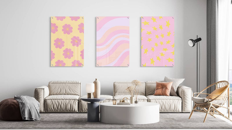 Pink Style Pattern Set of 3 Prints Modern Wall Art Modern Artwork