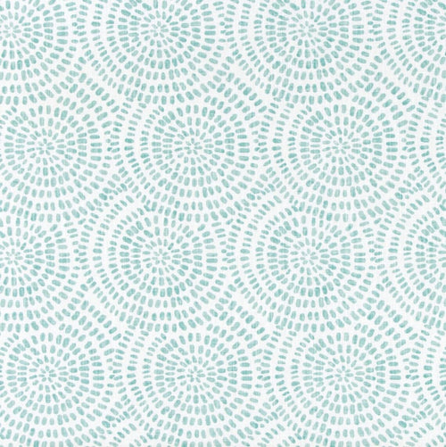 Gathered Bedskirt in Cecil Cancun Blue Watercolor Dot Circular Geometric