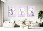 Violet Floral Pattern Set of 3 Prints Modern Wall Art Modern Artwork