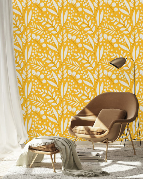 Yellow Wallpaper with Leaves