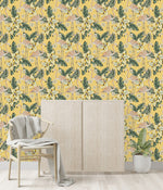 Yellow Wallpaper with Flamingos