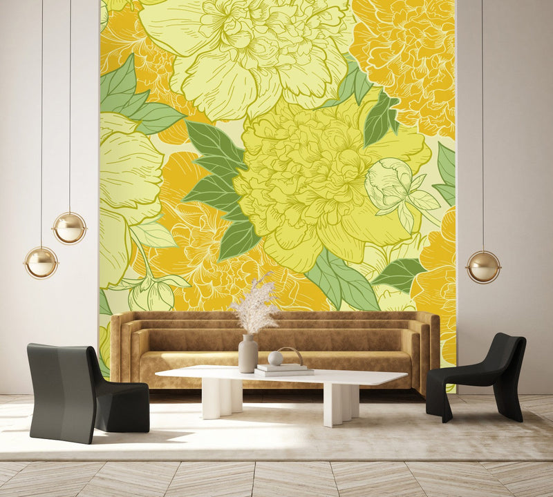 Yellow Large Peonies Wallpaper