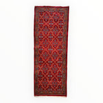 Vintage Mashhad Wool Runner – 3’3” x 8’4” – 1970s, Rich Red with Blue & Beige Accents