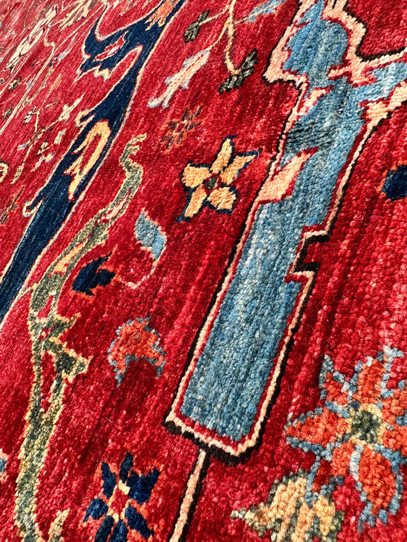 Hand-Knotted Afghani Bidjar Wool Rug – 9’x12’6” – Intricate Geometric & Floral Motifs