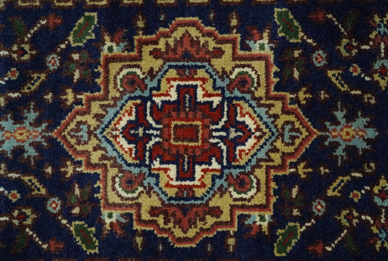 10 feet runner Hand knotted Mustard, Blue and Brown Traditional wool area rug