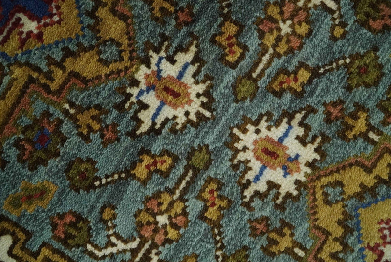 10 feet runner rug Mustard, Gray and Ivory Hand knotted Traditional wool Area Rug
