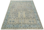 100% Wool Hand Knotted 8x10 Traditional Beige and Blue Wool Area Rug | TRDCP86810