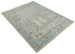 100% Wool Hand Knotted 8x10 Traditional Beige and Blue Wool Area Rug | TRDCP86810