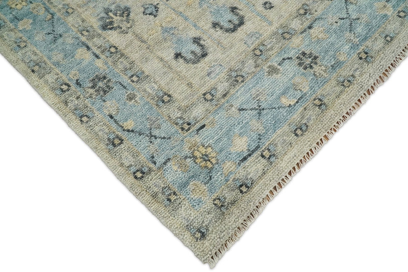 100% Wool Hand Knotted 8x10 Traditional Beige and Blue Wool Area Rug | TRDCP86810