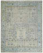 100% Wool Hand Knotted 8x10 Traditional Beige and Blue Wool Area Rug | TRDCP86810