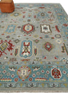 10x14 All Wool Traditional Silver and Blue Vibrant Colorful Hand knotted Oushak Area Rug