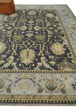 10x14 Black and Brown Hand Knotted Antique Oushak Large Wool Area Rug | TRDCP7211014