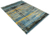 10x14 Fine Hand Knotted Blue and Black Modern Abstract Style Antique Wool and Silk Area Rug | AGR49