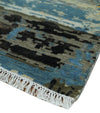 10x14 Fine Hand Knotted Blue and Black Modern Abstract Style Antique Wool and Silk Area Rug | AGR49