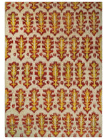 8x10 and 10x14 Hand Knotted Beige, Rust and Gold Modern Contemporary Southwestern Tribal Trellis Recycled Silk Area Rug | OP24