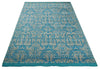 10x14 Hand Knotted Gray and Blue Modern Contemporary Southwestern Tribal Trellis Bamboo Silk Area Rug | OP34