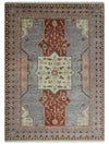 10x14 Hand Knotted Heriz Serapi Ivory, Rust, Gray and Peach Floral Area Rug