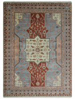 10x14 Hand Knotted Heriz Serapi Ivory, Rust, Gray and Peach Floral Area Rug