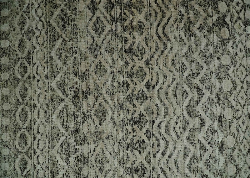 10x14 Hand Knotted Ivory, Black and Olive Modern Contemporary Southwestern Tribal Trellis Recycled Silk Area Rug | OP50