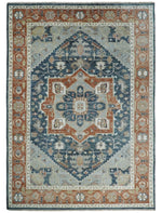 10x14 Hand Knotted Rust and Blue Traditional Persian Vintage Heriz Serapi Wool Rug | TRDCP5521014