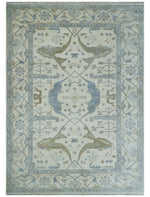 10x14 Ivory, Charcoal and Olive Hand knotted Traditional Oriental Oushak Wool Area Rug