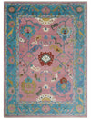 10x14 Wool Traditional Persian Pink and Blue Vibrant Colorful Hand knotted Oushak Area Rug | TRDCP7401014