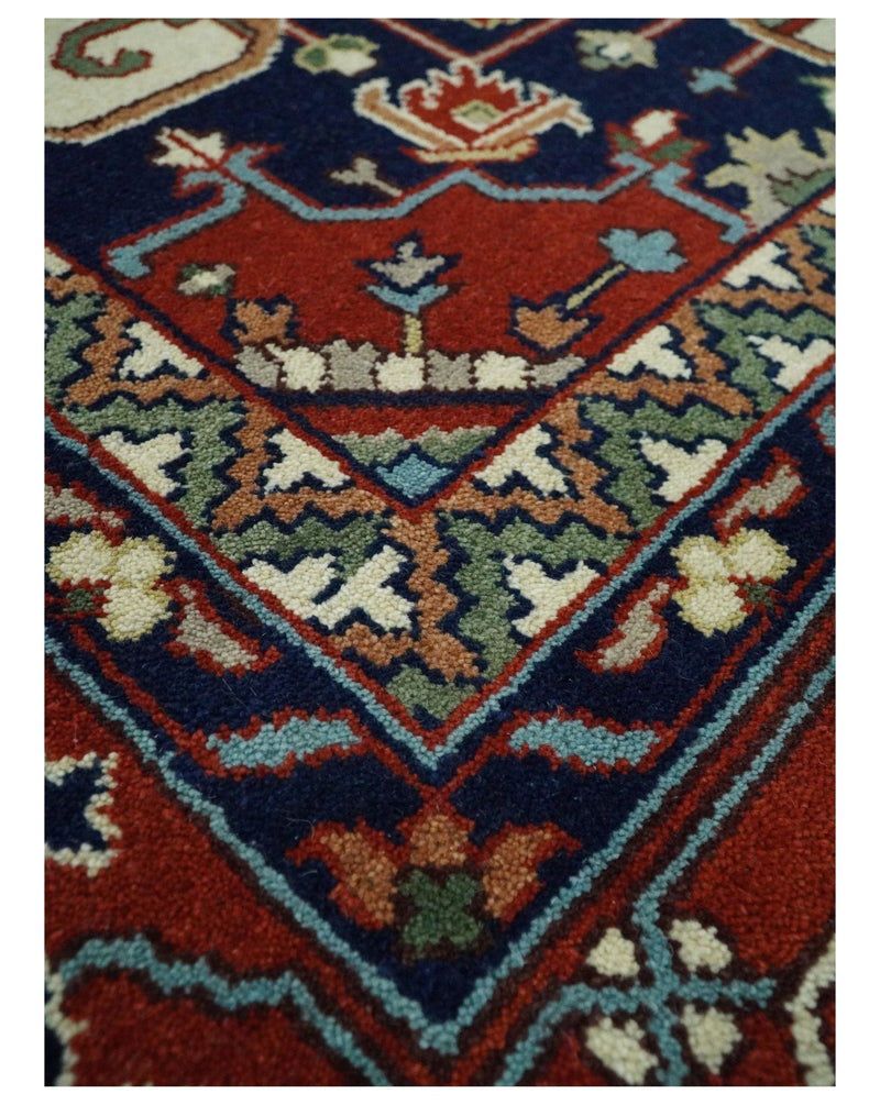 12x15 Hand Knotted Red and Ivory Traditional Heriz Serapi Antique Wool Rug | TRDCP4251215