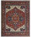 12x15 Hand Knotted Red and Ivory Traditional Heriz Serapi Antique Wool Rug | TRDCP4251215