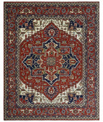 12x15 Hand Knotted Red and Ivory Traditional Heriz Serapi Antique Wool Rug | TRDCP4251215