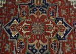 12x15 Hand Knotted Red and Ivory Traditional Heriz Serapi Antique Wool Rug | TRDCP4251215