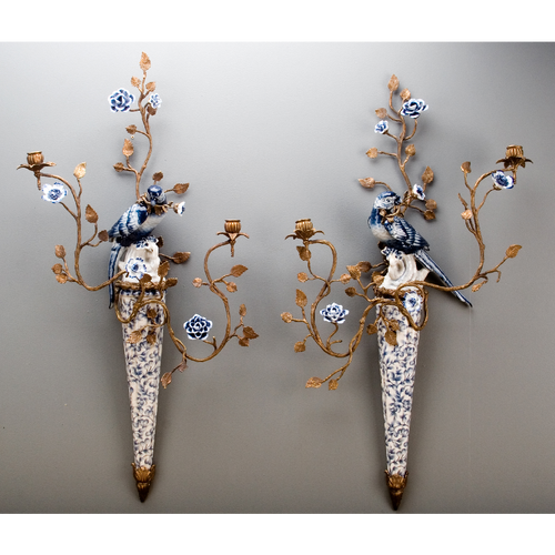 Lovecup Blue and White Birds Wall Candle Stick - Pair L074