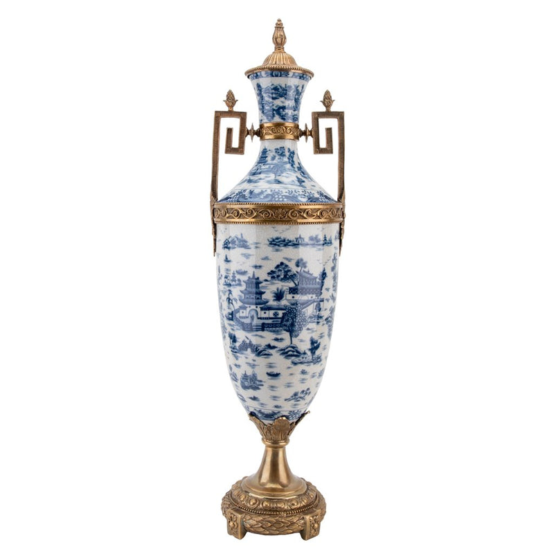 Lovecup Porcelain Ormolu Trophy Cup with Blue Willow Design L266