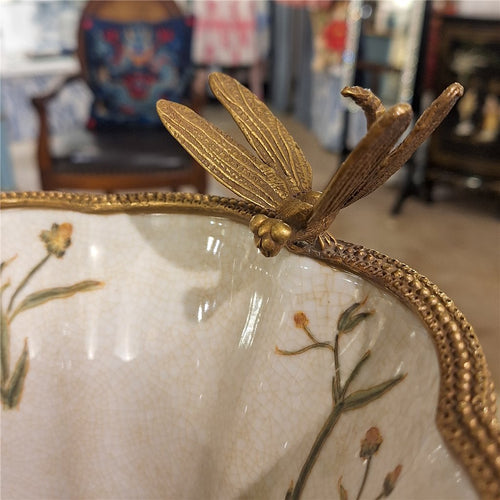 Lovecup PORCELAIN VASE WITH BRONZE ORMOLU DRAGONFLY - SATIN GRASS