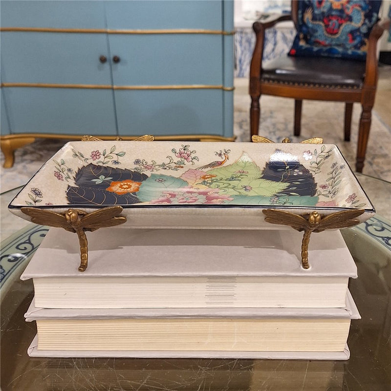Tobacco Leaf Pattern Porcelain Tray with Bronze Dragonfly – Tobacco Leaf Collection