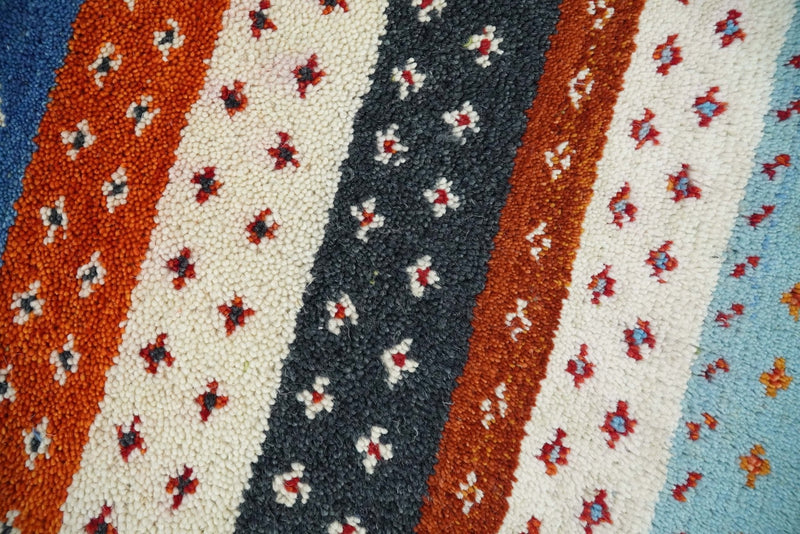 1.5x2 Blue Red and White Wool Hand Knotted traditional Vintage Antique Southwestern Gabbeh Rug| TRDCP353152