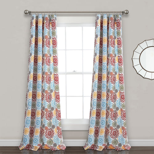 Blooming Flower Light Filtering Window Curtain Panel Set