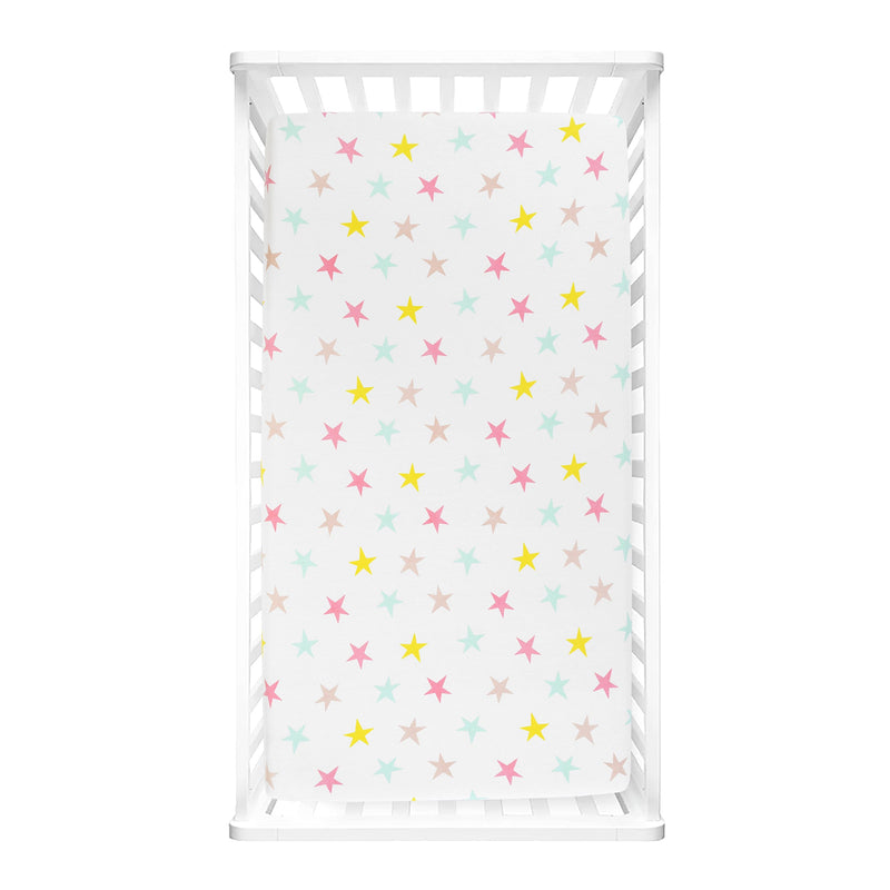 Unicorn Heart Rainbow Star Organic Cotton Fitted Crib Sheet 2 Pack Set